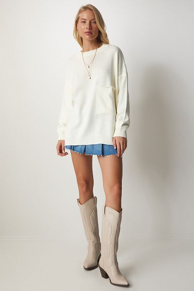 Happiness İstanbul Women's Bone Pocket Detailed Basic Knitwear Sweater MX00125