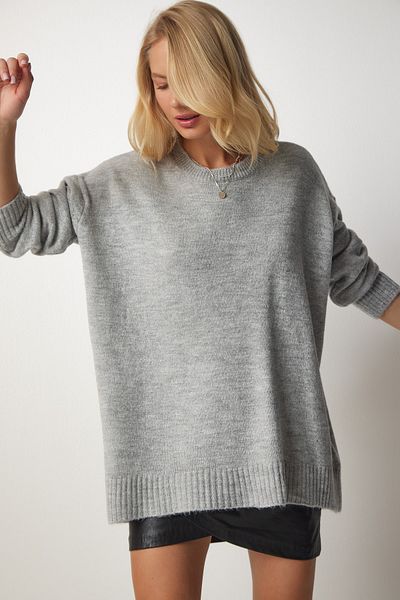 Happiness İstanbul Women's Gray Oversize Knitwear Sweater PN00054
