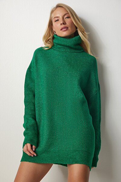 Happiness İstanbul Women's Green Turtleneck Long Knitwear Sweater MX00107