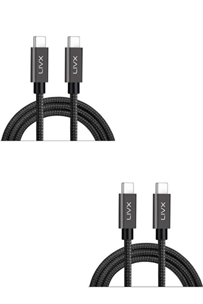 LivX İkili Paket Solid 100w 5a Type C To Type C Pd 2.0 5 Gbps Hızlı Şarj Kabl...
