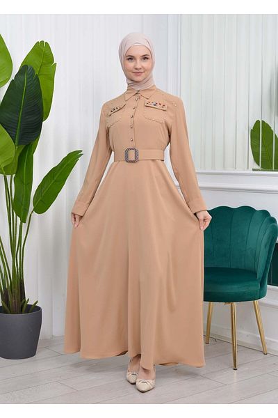 Modamix Beaded Belted Evening Dress 4037