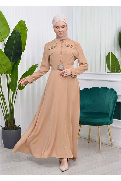 Modamix Beaded Belted Evening Dress 4037