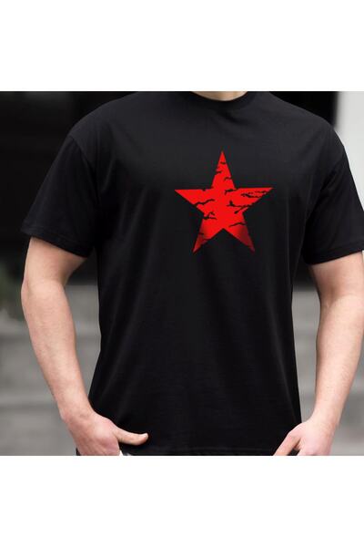 Crea Eymer Wear Crna okrugla kragna 100% Pamuk majica - dizajn Crvene zvezde ...
