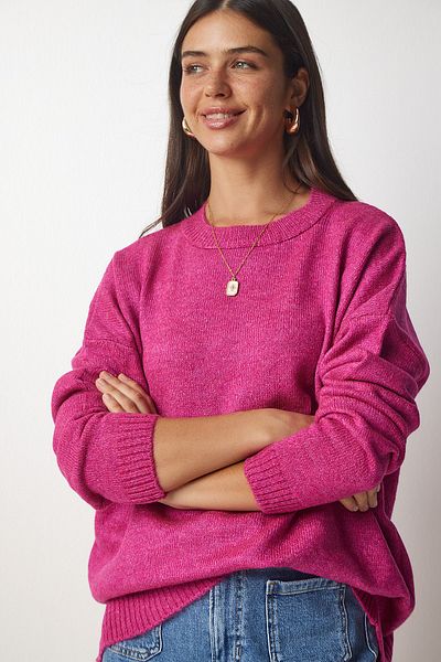 Happiness İstanbul Women's Pink Crew Neck Oversize Knitwear Sweatshirt BV00085