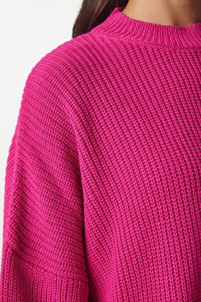 Happiness İstanbul Női sötétrózsaszín túlméretezett alap kötött pulóver mx00126
