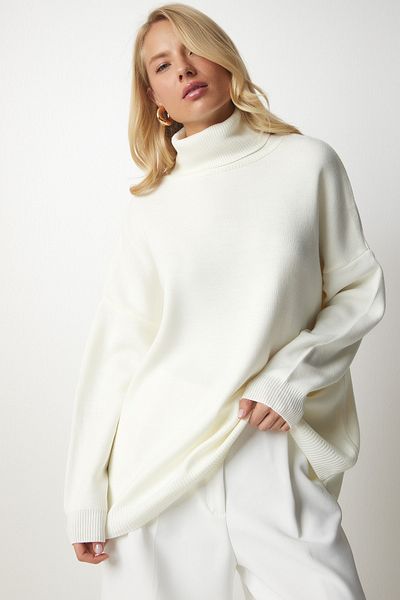 Happiness İstanbul Damen Rollkragenpullover in Übergröße mit Knochenmuster BV00084