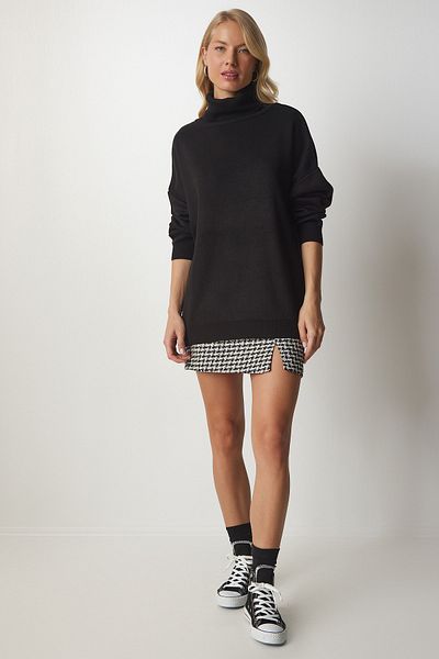 Happiness İstanbul Schwarzer Rollkragenpullover in Übergröße für Damen BV00084