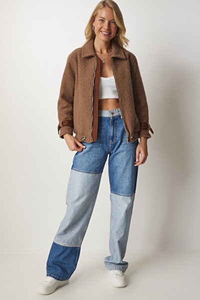 Happiness İstanbul Dámská sušenková polo límcová bunda DZ00095