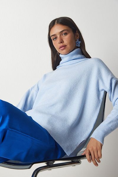 Happiness İstanbul Women's Baby Blue Turtleneck Knitwear Sweater MX00128