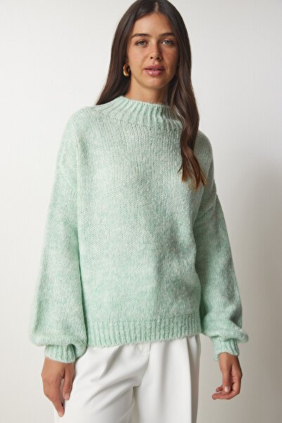 Happiness İstanbul Dámský svetr Nile Green Stand Collar Basic Knitwear Sweater MX00127
