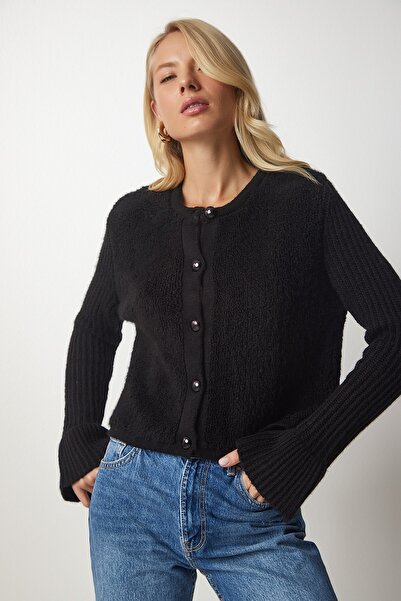 Happiness İstanbul Dámský pletený svetr s černými knoflíky YY00152