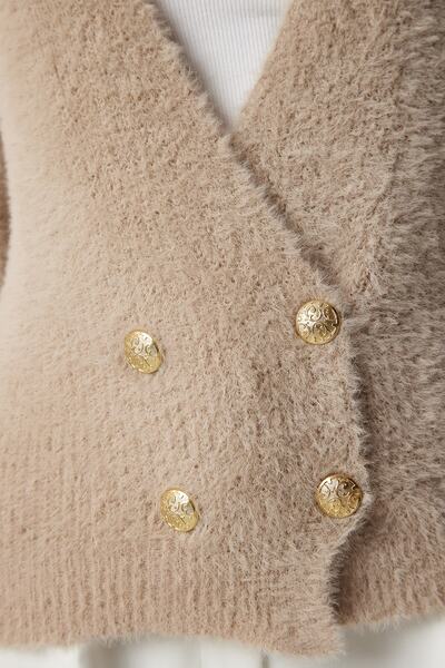 Happiness İstanbul Γυναικεία Πλεκτή Ζακέτα σε Μπεζ Μπεζ Soft Beard NF00066