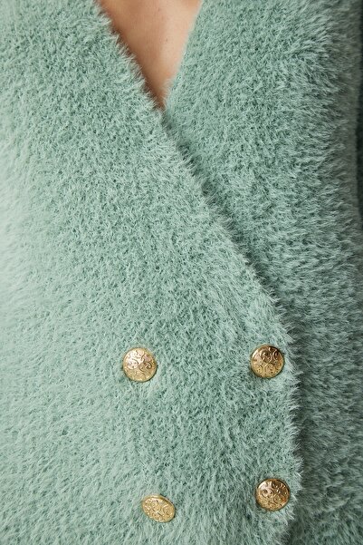 Happiness İstanbul Women's Water Green Soft Bearded Knit Cardigan NF00066