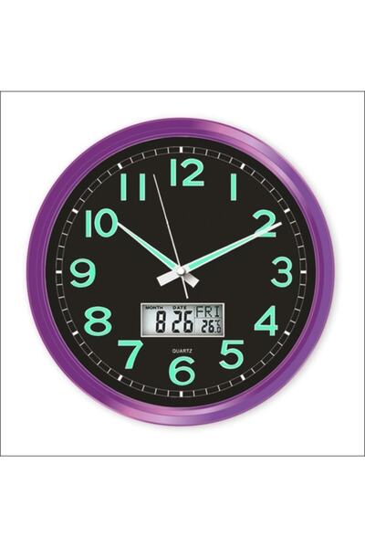 M3DECORİUM Ultra Mor Çerçeve Siyah Zemin Termometreli Takvimli Ofis Salon Res...