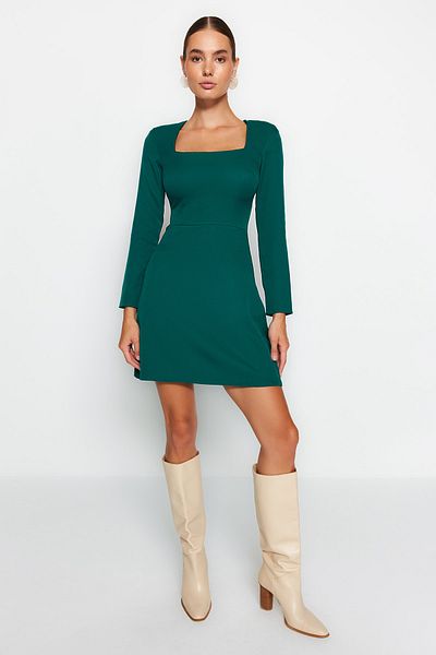 Trendyol Collection Emerald Green A-line Square Collar Mini Woven Dress TWOAW23EL00894