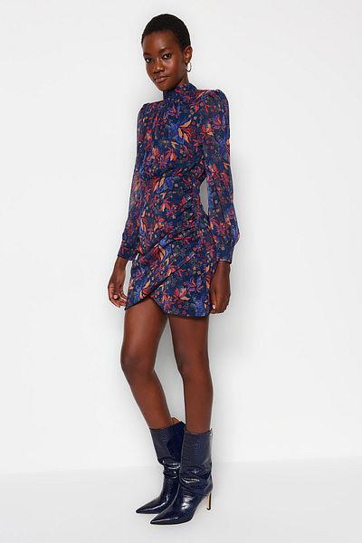 Trendyol Collection Modré zimní šaty s límečkem - Twoaw23El01482