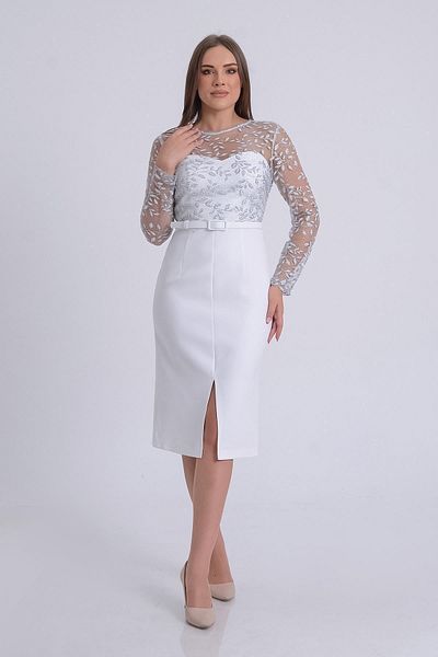 SpringStore Ecru Floral Patterned Long Sleeve Evening Dress