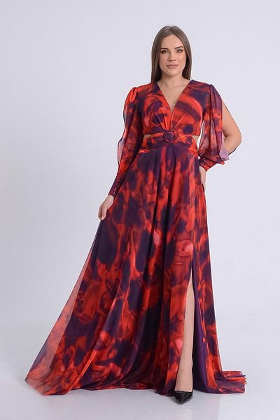 SpringStore Rochie de seară cu model cu cataramă în față burgundă