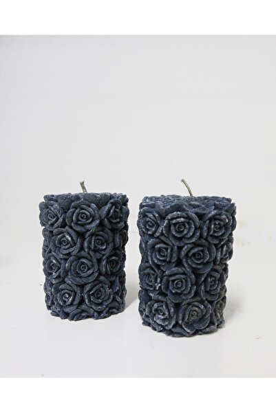 Missi 2li Antrasit Gül Kabartmalı 7x8 Mum Seti