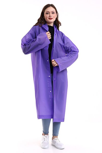 MACERATİ Women's Men's Raincoat Hooded Eva Purple Raincoat with Snap Fasteners
