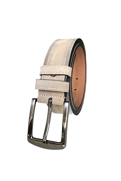 GoDeri Hakiki Deri Süet Krem Rengi Kemer 4 Cm=süet.deri.4cm