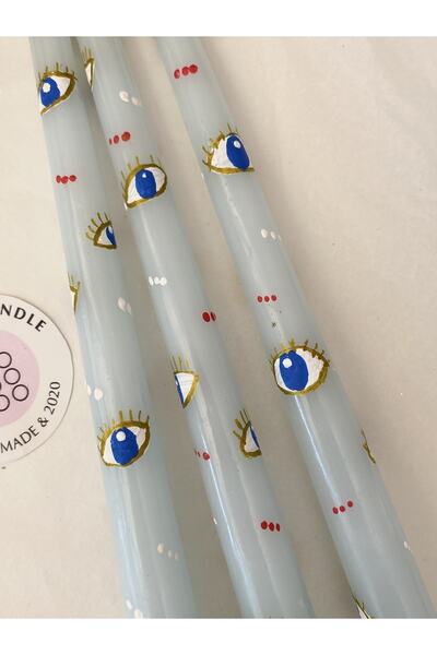 lıghts of candle handmade & 2020 Göz Desenli El Çizimi Etnik Gözlü Şamdan Mum (1ADET)