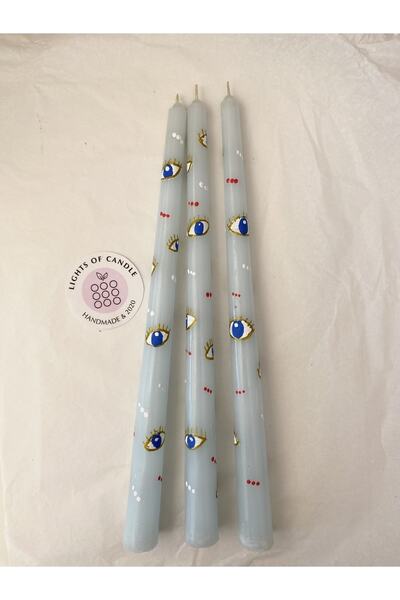 lıghts of candle handmade & 2020 Göz Desenli El Çizimi Etnik Gözlü Şamdan Mum (1ADET)
