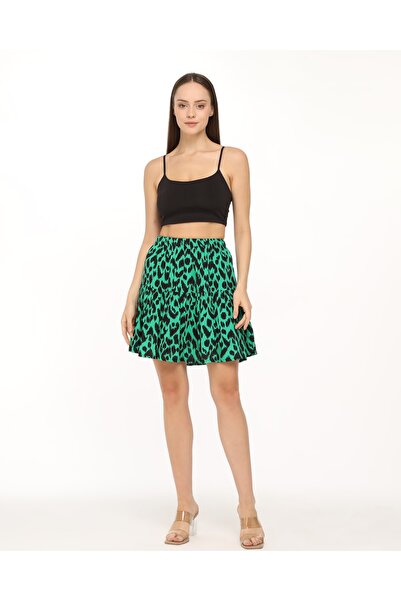 Genel Markalar YEŞİL LEOPAR DESEN VİSKON KUMAŞ KISA ŞORT ETEK