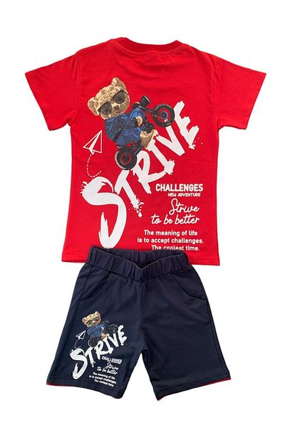 BY-GRİ BOYS' SHORT SLEEVE SUIT WITH BEAR PRINTED FRONT BACK
