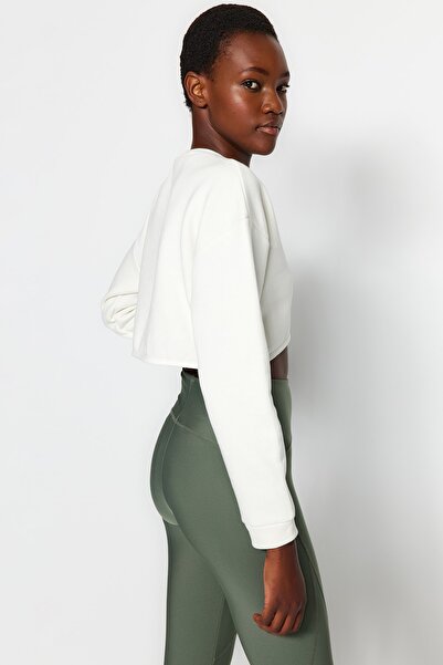 Kolekcia Trendyol Pletená športová mikina Super Crop – Ecru, Fleece, Twoaw23Sw00189
