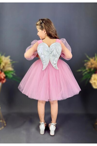 Fatma Kına Fenomen Kids Melek Kanatlı Çocuk Abiye 23 Nisan Doğum Günü Elbisesi