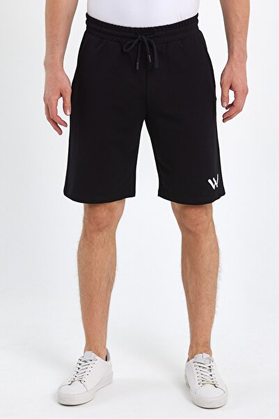 VERDONE Erkek Siyah Standart Fit Normal Kesim Casual Örme Şort