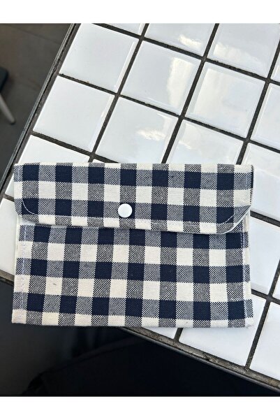 Sumicorn Design Lacivert Büyük Pötikareli Yıkanabilir Çıtçıt Detaylı Ped Çant...