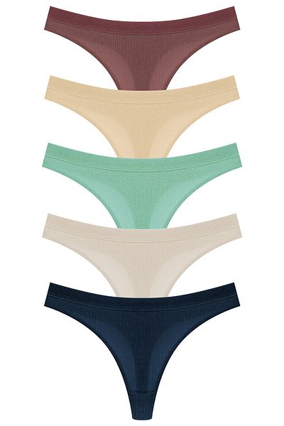 HNX Cotton Corded Women's Thong Panties Set of 5