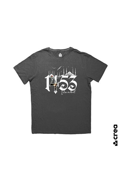 Crea Eymer Wear 1453 Fatih Sultan Istanbul Mehmet Printed Crew Neck 100% βαμβακερό μπλουζάκι ανθρακί