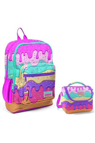 Coral High Colorful Ice Cream School Backpack and Lunch Box Set