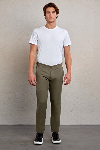 Hatemoğlu Haki Slim Fit Desenli Yandan Cep Kanvas Pantolon
