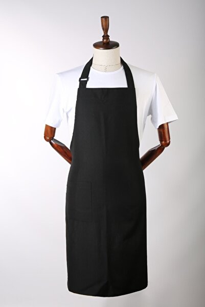 MyChef Aşçı Mutfak Önlüğü Siyah Cepli Ayarlanabilir Askılı Şef Önlükleri