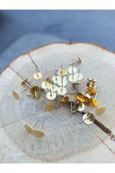 FlowerAksesuar 50 ADET - 8 mm KÜPE İĞNESİ, KÜPE ÇİVİSİ, KÜPE APARATI, YAPIŞTIRMA KÜPE İĞNESİ, GOLD