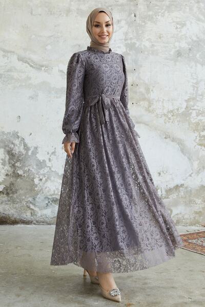 InStyle Milna Sleeve Ruffle Embroidery Dress - Anthracite