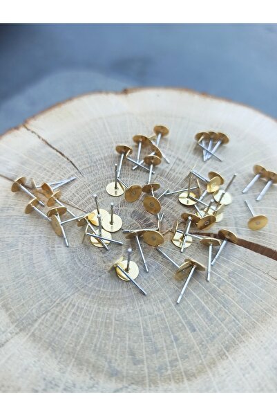 FlowerAksesuar 50 ADET - 6 mm KÜPE İĞNESİ, KÜPE ÇİVİSİ, KÜPE APARATI, YAPIŞTIRMA KÜPE İĞNESİ, GOLD
