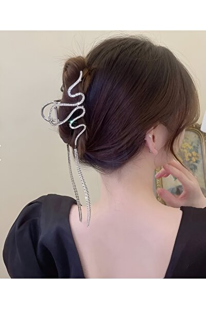 İLKYAZ AKSESUAR Full Taşlı Su Yolu Kıvrımlı Metal Xl Mandal Toka