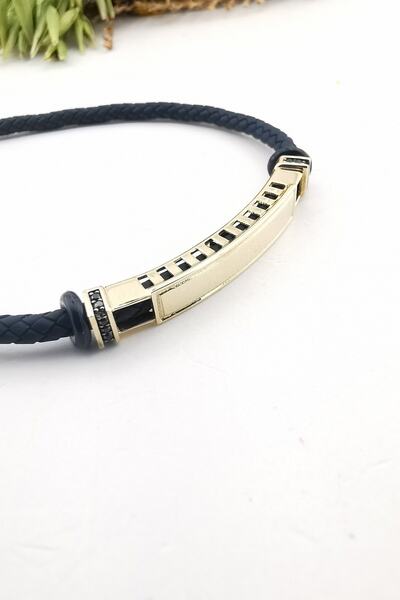 Utku Kuyumculuk 14 AYAR İTALYAN LACİVERT KAYIŞLI ERKEK BİLEKLİK