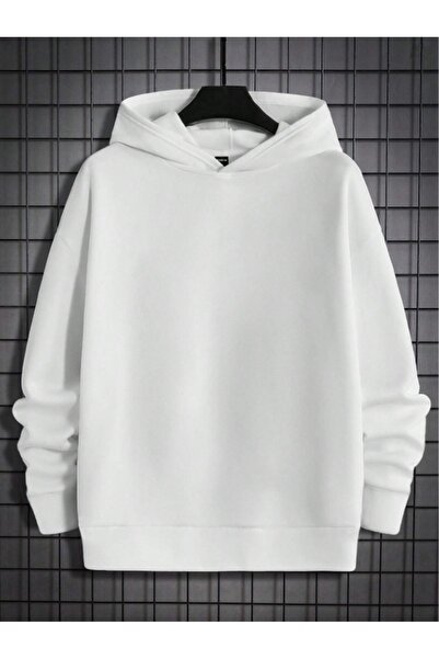 Adrift Unisex Γυναικείο/Ανδρικό Λευκό Φούτερ JUST BE DECISIVE με τύπωμα oversized με κουκούλα