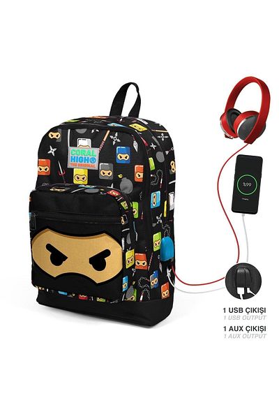 Yaygan Çanta Set de 3 genți de școală Coral High Kids Black Ninja cu USB SET 23285-MIX3