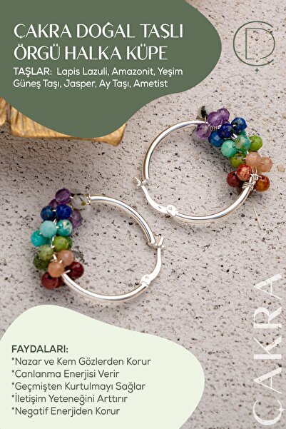 ÇAKRA DOĞAL TAŞ 925 Ayar Gümüş 7'li Çakra 3-4mm Doğal Taşlı Halka Gümüş Küpe