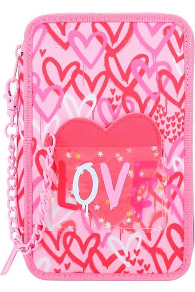 Top Model Pu Heart One Love Three Compartment Pencil Case 412258
