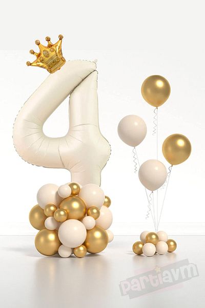 PARTİAVM Cream Number Balloon King Crowned Number Foil Balloon Set