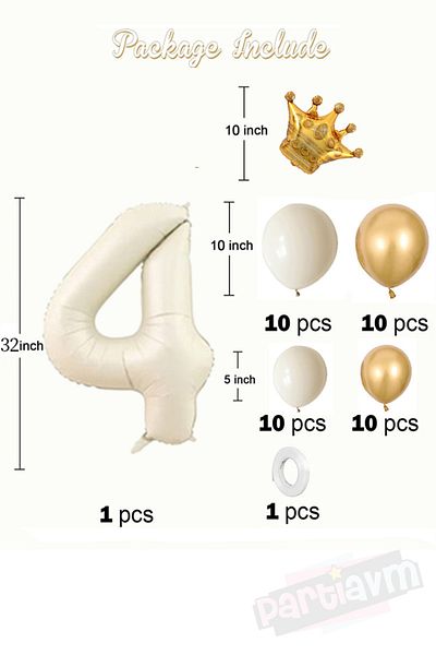 PARTİAVM Cream Number Balloon King Crowned Number Foil Balloon Set