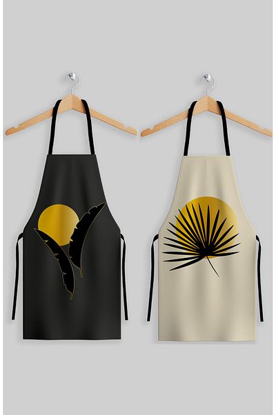 AYSHOME Ays Home Abstract Feather Pattern Fabric Set of 2 Kitchen Aprons (60cm x70 cm)